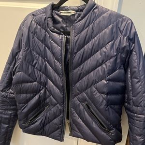 Cropped puffer jacket, Athleta, navy blue, medium
